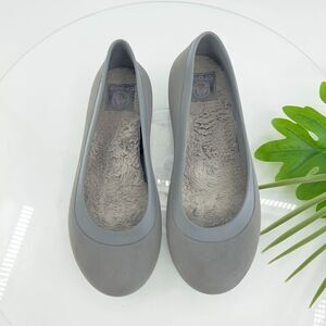 Crocs Shoes Womens 10 Gray Mammoth Fleece Fur Lined Flats Slip On Ballerina